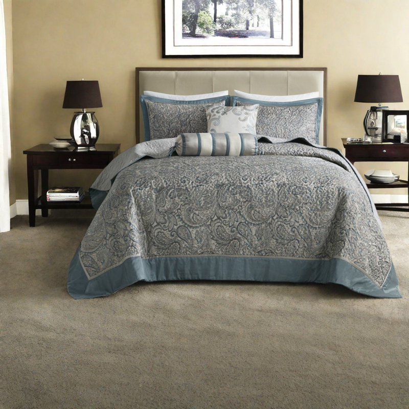 Premium 5 Piece Bedding Sets Cotton Filled Jacquard Teal For Home