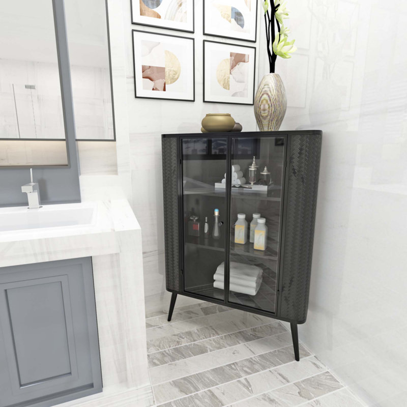 Armoire de rangement d'angle moderne à 3 niveaux avec portes en verre trempé