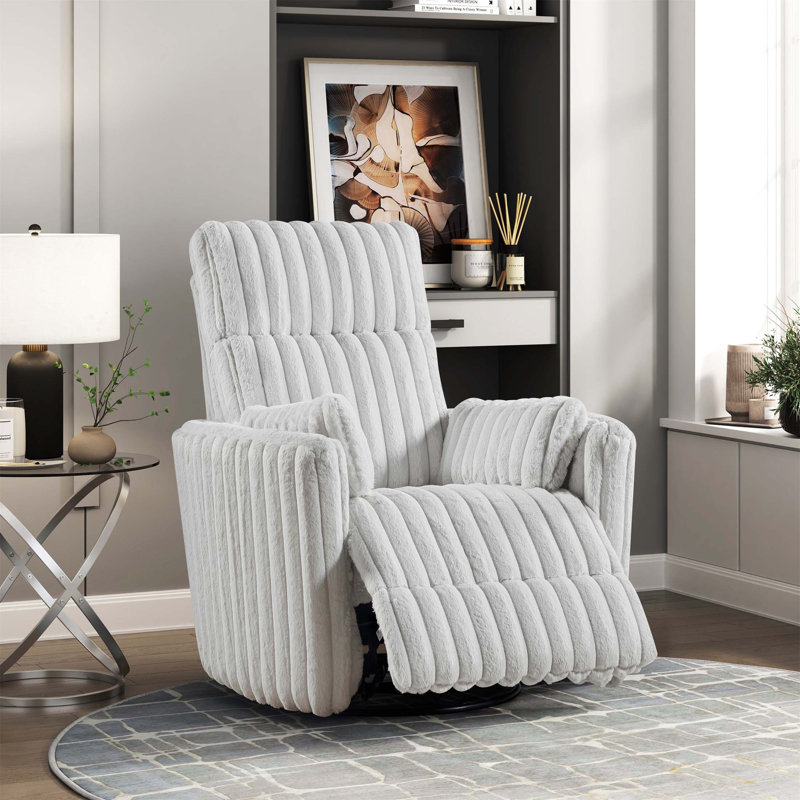 Luxurious Corduroy Upholstered Swivel Glider Reclining Chair With Matching Pillows For Modern Living Rooms