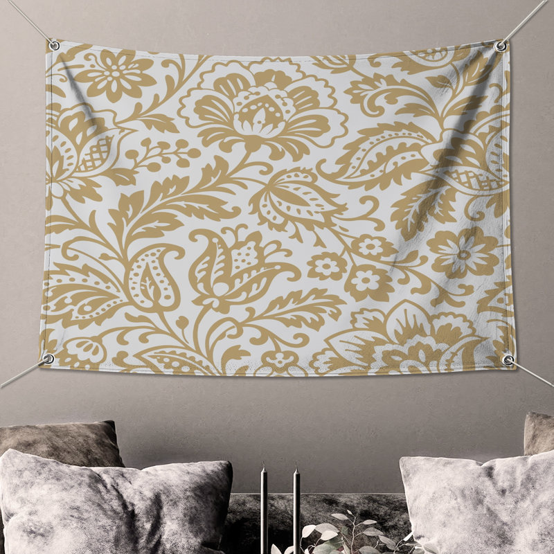 Tapisserie murale beige à motif floral - Décoration murale florale, 50in H x60in W with 4 Grommets
