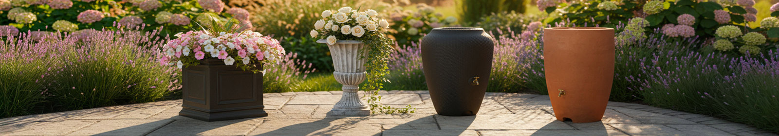 Algreen product range on patio with flowers