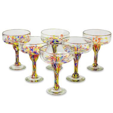 Set of 6 Multicolor Hand Blown Glass Margarita Glasses - Confetti Festival