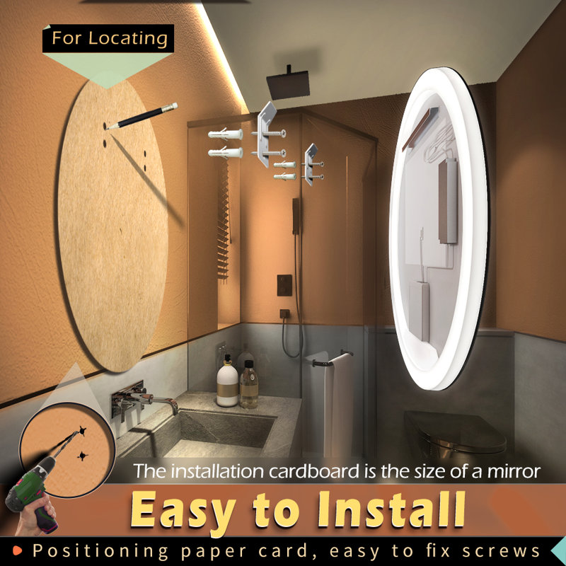 Liese Large Modern LED Round Bathroom Vanity Mirror, Color Temperature Adjustable, 28" x 28"