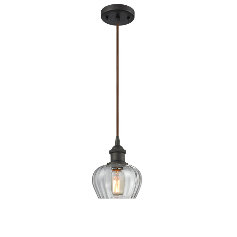 Luminaire suspendu en forme de cloche à 1 lumière Patrina, Transparent, Bronze huilé, Ampoule non incluse