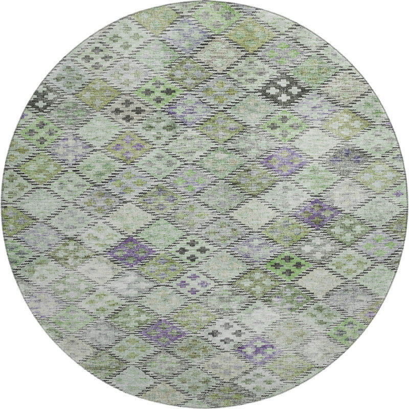 Premium Machine Washable Dahl AMF1081 Geometric Rug, Round 8'