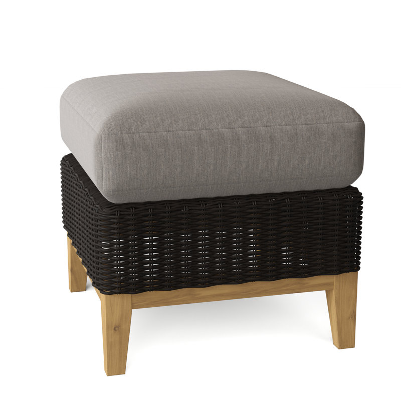 Frances Outdoor Teak Ottoman, Sailcloth Seagull, Frances Black