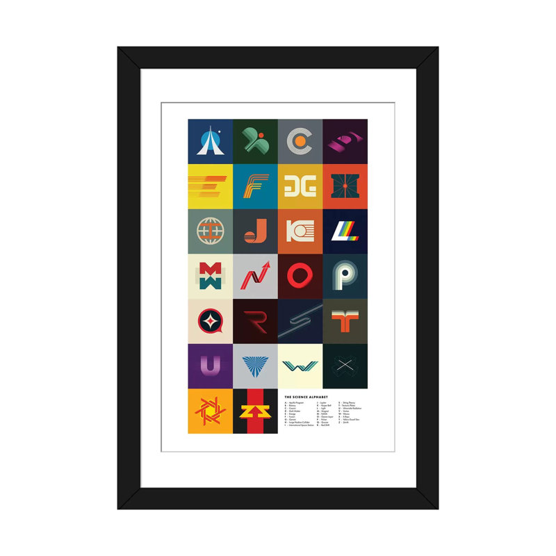 «Science Alphabet» par 2046, impression sur toile tendue, H 24 po x l 16 po x P 1 po, Papier d'art encadré noir, Blanc