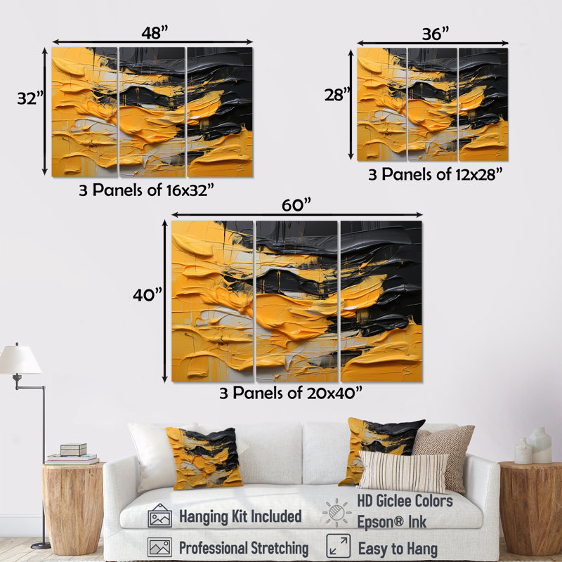«Bold Mustard Yellow Tranquility - Abstract», reproduction d'art mural, Toile tendue, H 40 po x l 60 po x P 1 po