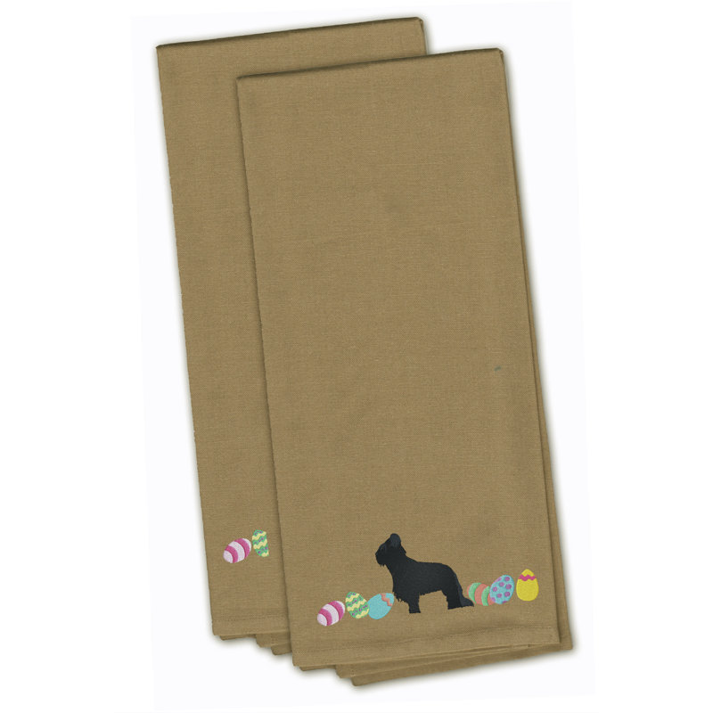 Cotton Embroidered Tea Towel Kitchen Towel, 28" H x 19" W x 0.1" D, Tan