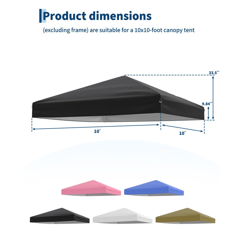 10x10ft Canopy Replacement Top, Silver Coated Waterproof UV Protection Cover for Pop Up Tent Patio Garden Shade, Black