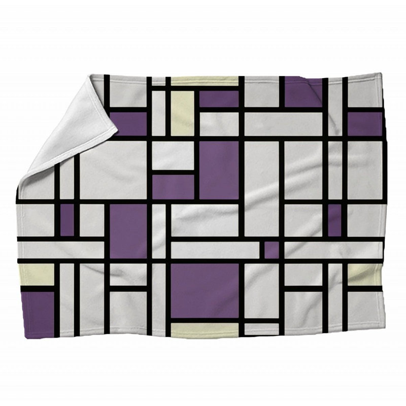 Machine Printed Throw Blanket, 60" L x 50" W, Black/Purple, Plaid