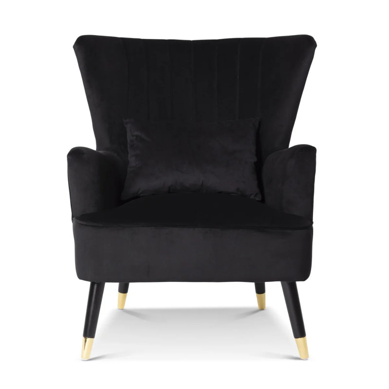Nettey Upholstered Wingback Chair, Black, Velvet