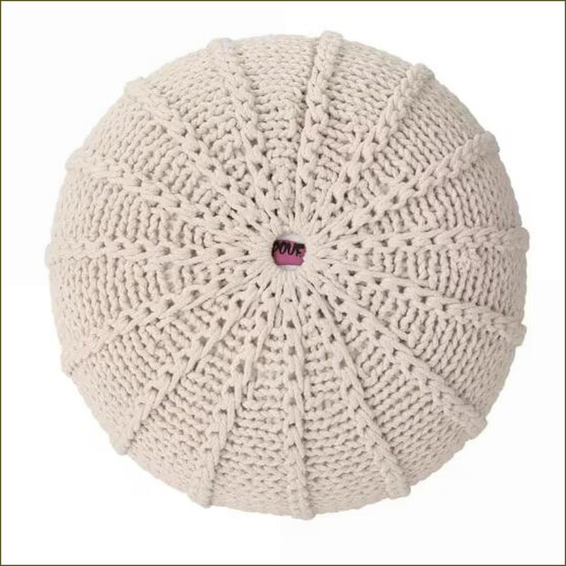 Pouf rond en coton tricoté - Siège / repose-pieds supplémentaire polyvalent | Beige | Coton