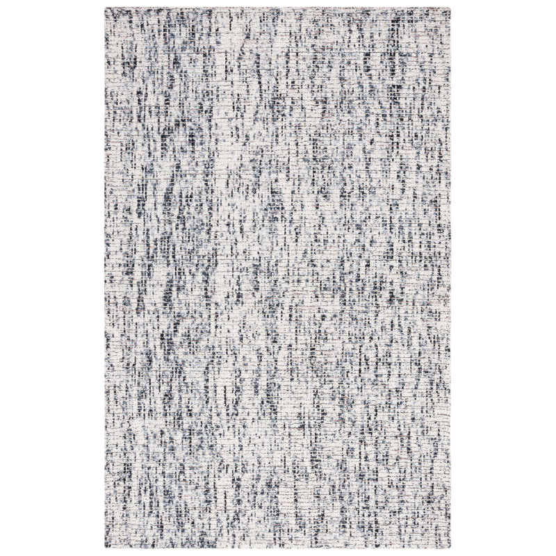 Abstract Hand Tufted Wool/Cotton Rug in Beige/Black, Rectangle 5' x 8'