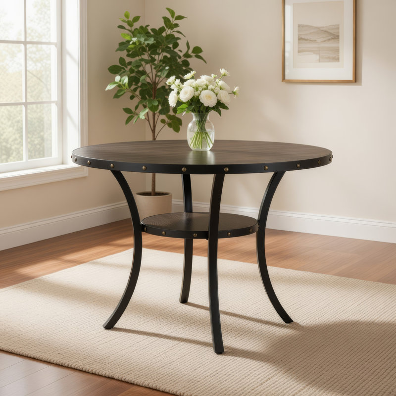 Table de bar ronde en bois 36 pouces avec pieds évasés, gris, L 48 po x l 48 po, Hauteur standard (hauteur de 30 po), Grey