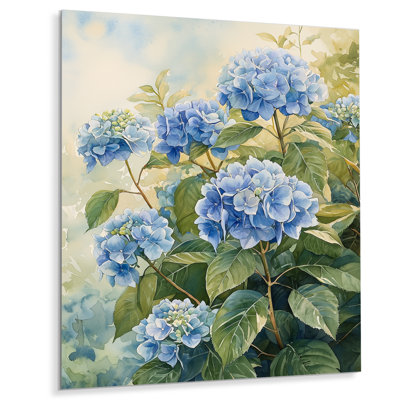 Hortensias dans la brise d'été II - reproduction d'art traditionnelle en métal, décoration murale en métal hydrangées