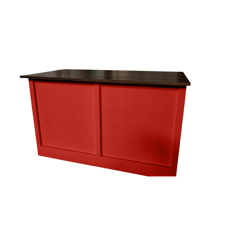 Modern 50" Solid Wood Kitchen Island with trash bin compartment and extra storage, Persimmon Red
