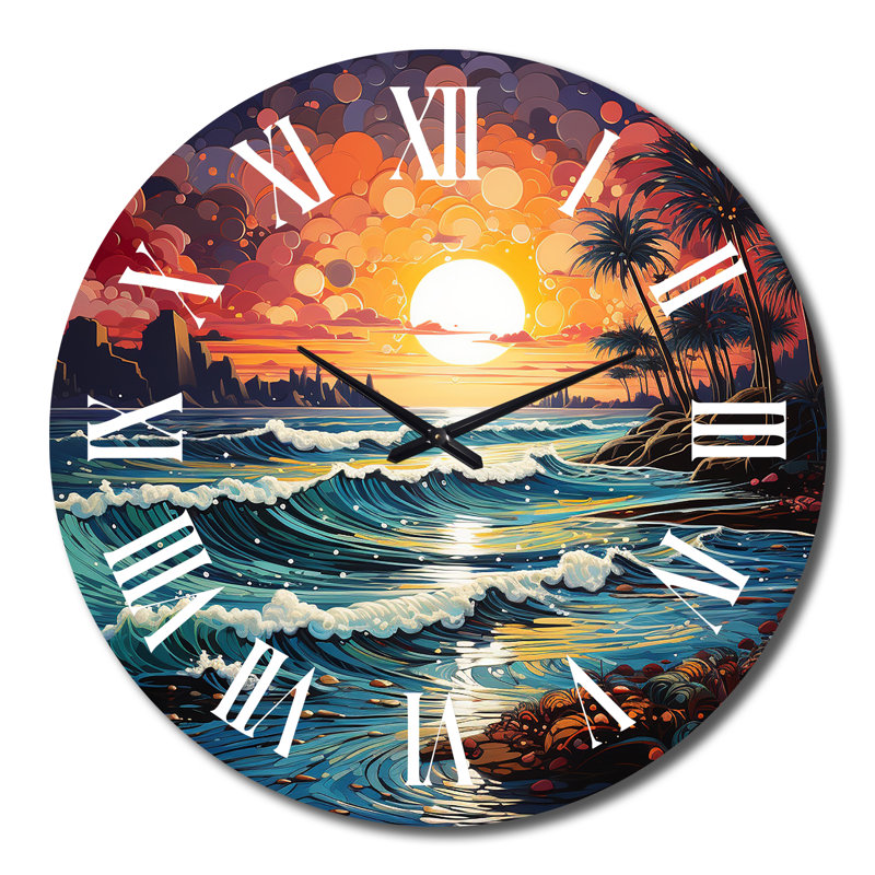 Beach Beach Vibes Pointillism III - Horloge murale plage, Très grand