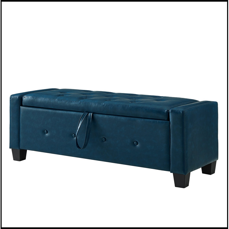 Banc rembourré capitonné avec rangement, Bleu