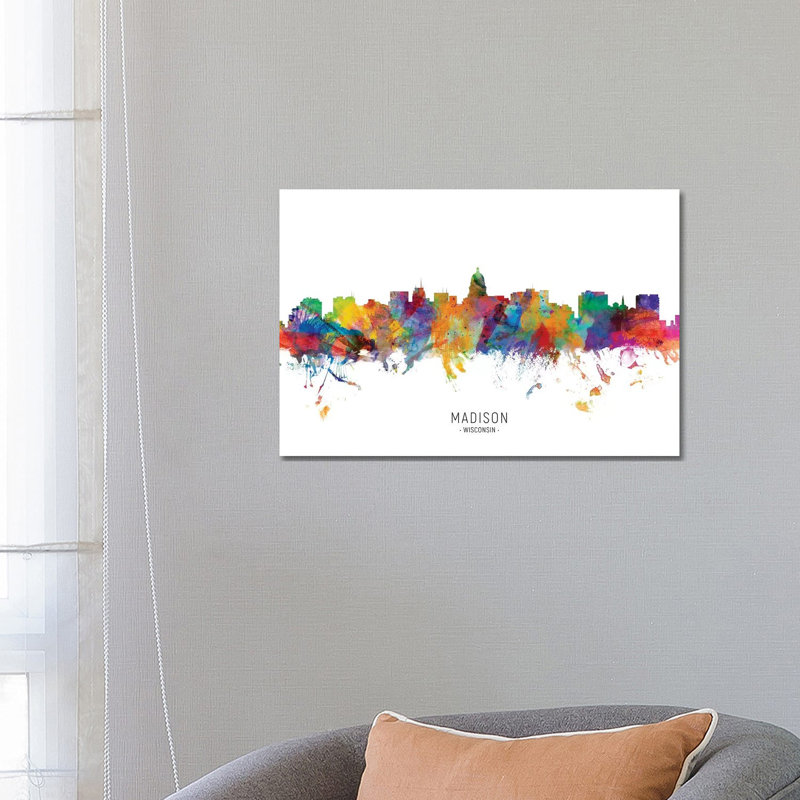 Madison Wisconsin Skyline by Michael Tompsett - Wrapped Canvas Painting, 66.04 cm H x 45.72 cm W