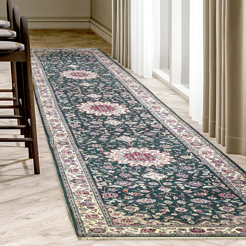 Tapis de couloir vert noué à la main de haute qualité