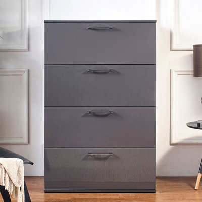 Bliss Glossy Four-Drawer Jumbo Chest in Dark Gray