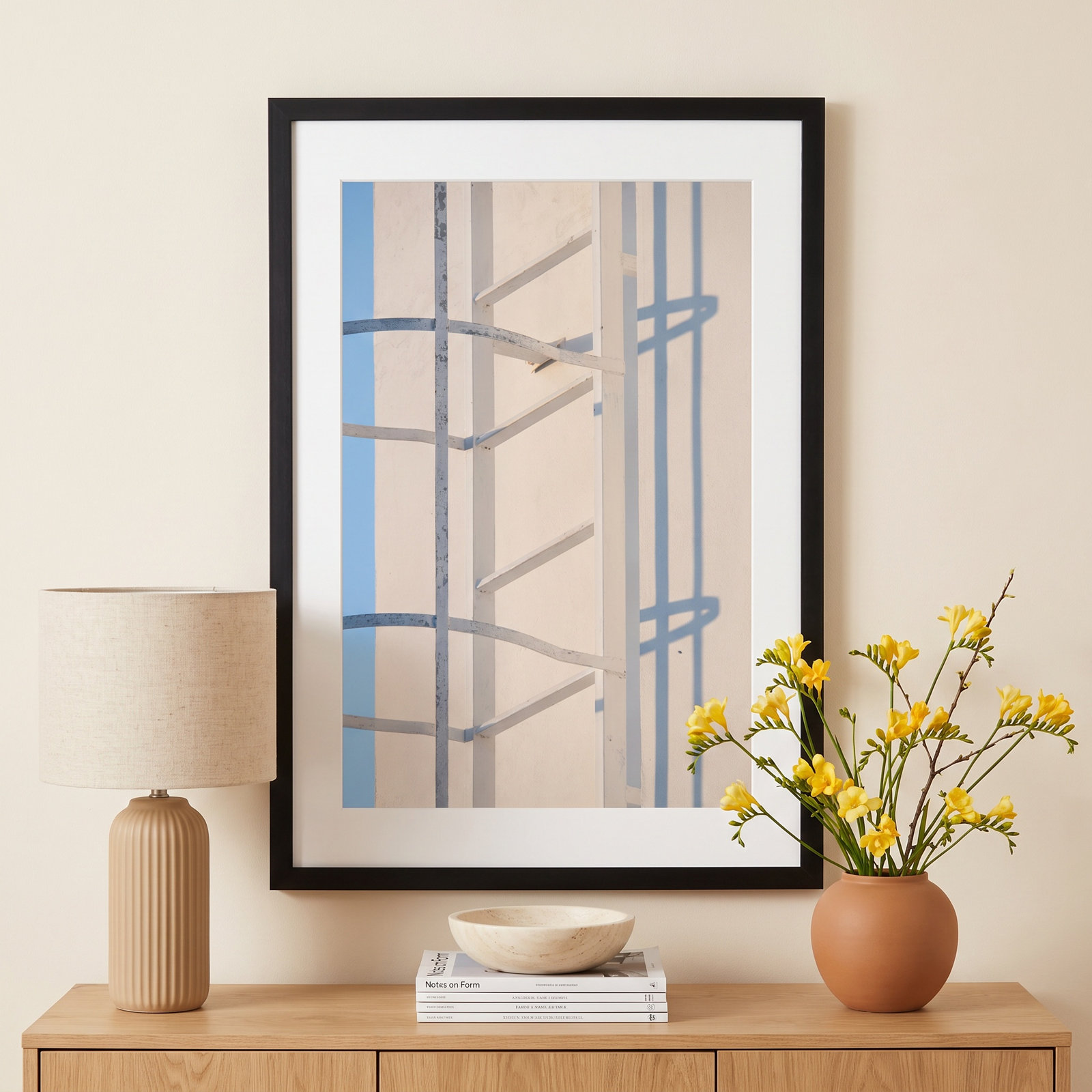 Lowell "White Fragments from Greece 3" Print, 38" H x 26.5" W x 1.25" D, Black