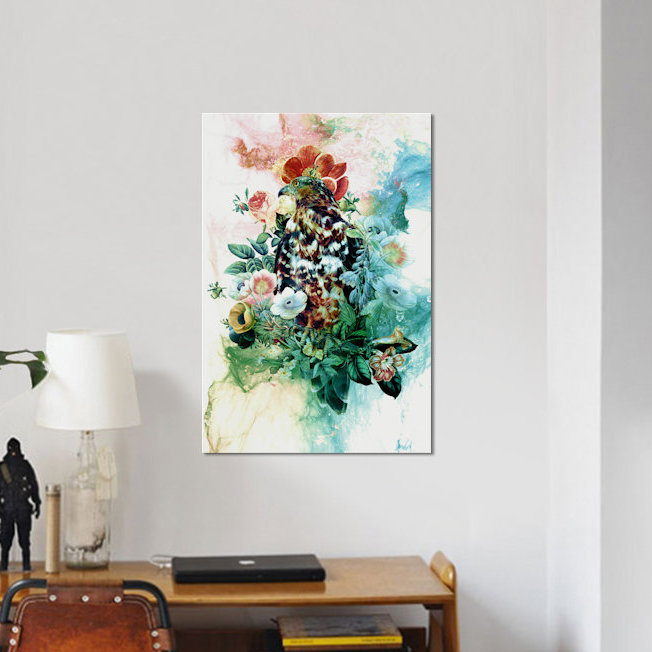 «Bird in Flowers», impression sur toile, H 40 po x l 26 po x P 1,5 po, Toile tendue, Pas de tapis