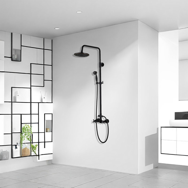 9999-ORB Rain Shower System Set 2 Knobs Mixing 8 Inch Round Rainfall Shower Head With Handheld Spray Bathroom Shower Faucet