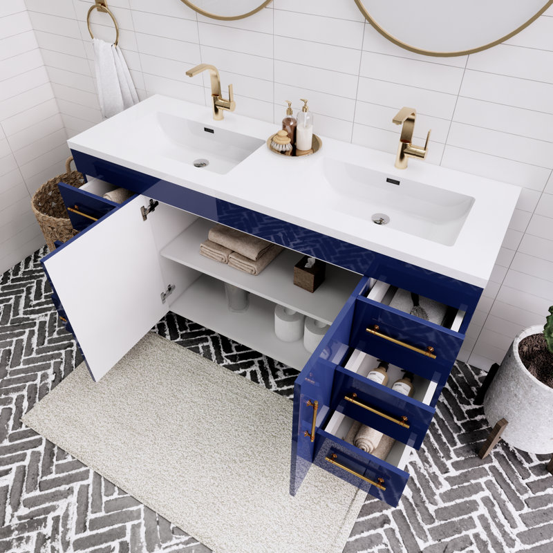 Meuble-lavabo simple 60 po Spring, Bleu nuit