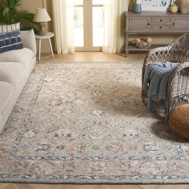 Georgiana Hand Tufted Wool/Cotton Oriental Rug in Grey/Rust, Rectangle 8' x 10'