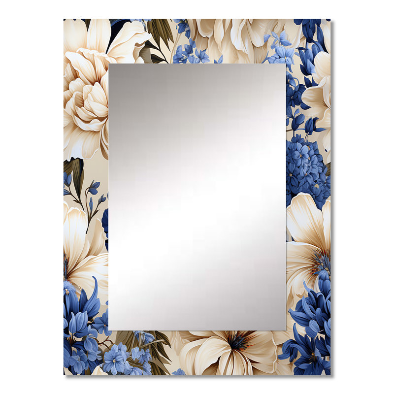 Chaselynn, bleu cobalt, Renaissance, motif victorien - miroir mural floral, miroir décoratif floral, impression d'art en métal