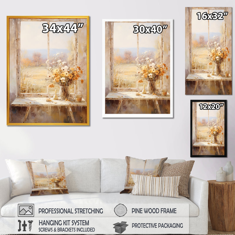 Art floral rétro sur les prairies, vue de fenêtre 6 - prairie, Cadre simple noir, H 40 po x l 30 po x P 1,5 po
