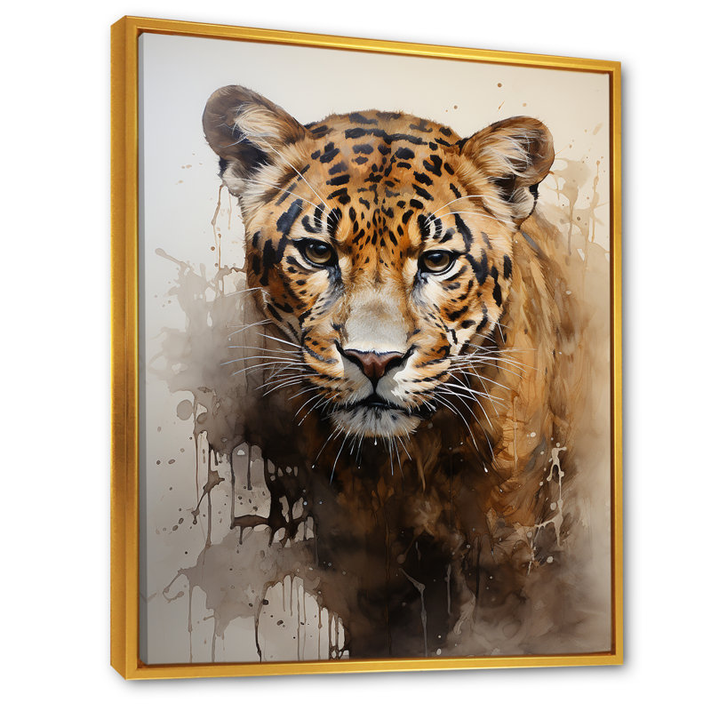 Portrait de majestueux classique Jaguar, Cadre flottant doré, 44" H x 34" W