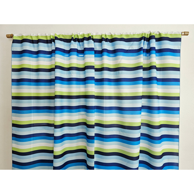 Rideau de fenêtre en polyester à rayures et popeline de 58 po de largeur, Bleu / Vert, L 58 po x L 108 po