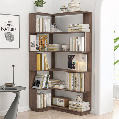 Bibliothèque de coin autoportante à 5 niveaux en forme de L