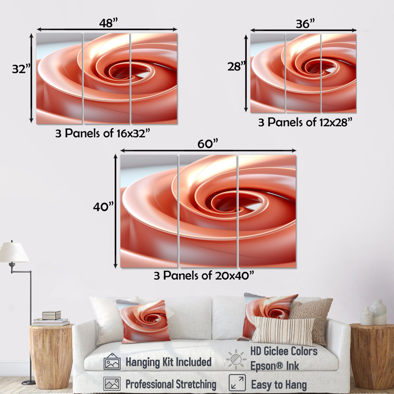 Abstrait tourbillon apaisant orange - art mural géométrique, Toile tendue, H 28 po x l 36 po x P 1 po