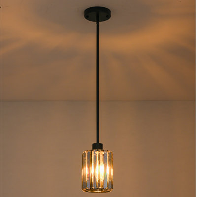 Mini luminaires suspendus modernes en cristal avec lustres réglables et luminaires suspendus inclinés à DEL avec petits cristaux en verre pour îlot de cuisine, salle de bain, salle à manger, couloir, bar 1 pièce (noir)