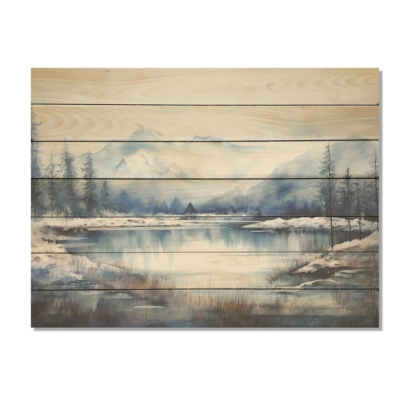 Sommet bleu et blanc, montagnes du Japon, impression sur bois, H 10 po x l 20 po x P 0,78 po