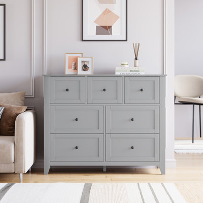 7-Drawer Wood Dresser with Metal Handles, Modern Minimalist Chest of Drawers for Bedroom, Living Room by Wrought Studio
