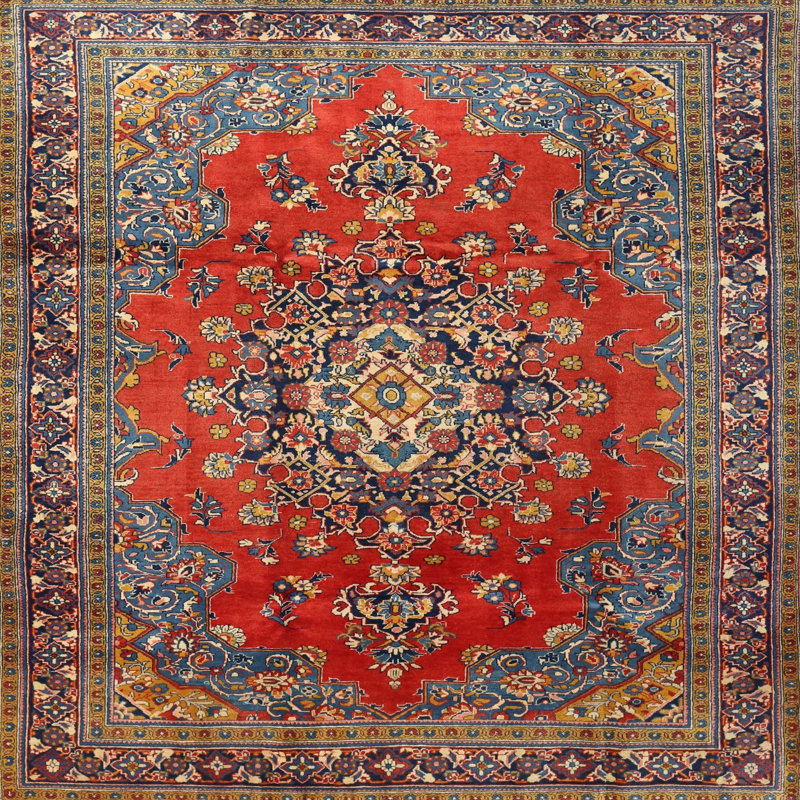 Tapis traditionnel bleu / rouge / mauve, Rond 6 pi
