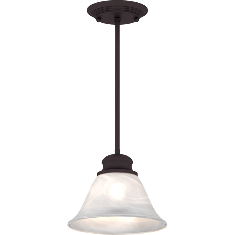 Sawyers 1-Light Indoor Antique Bronze Mini Pendant with Alabaster Glass Bell Shade, Antique Bronze