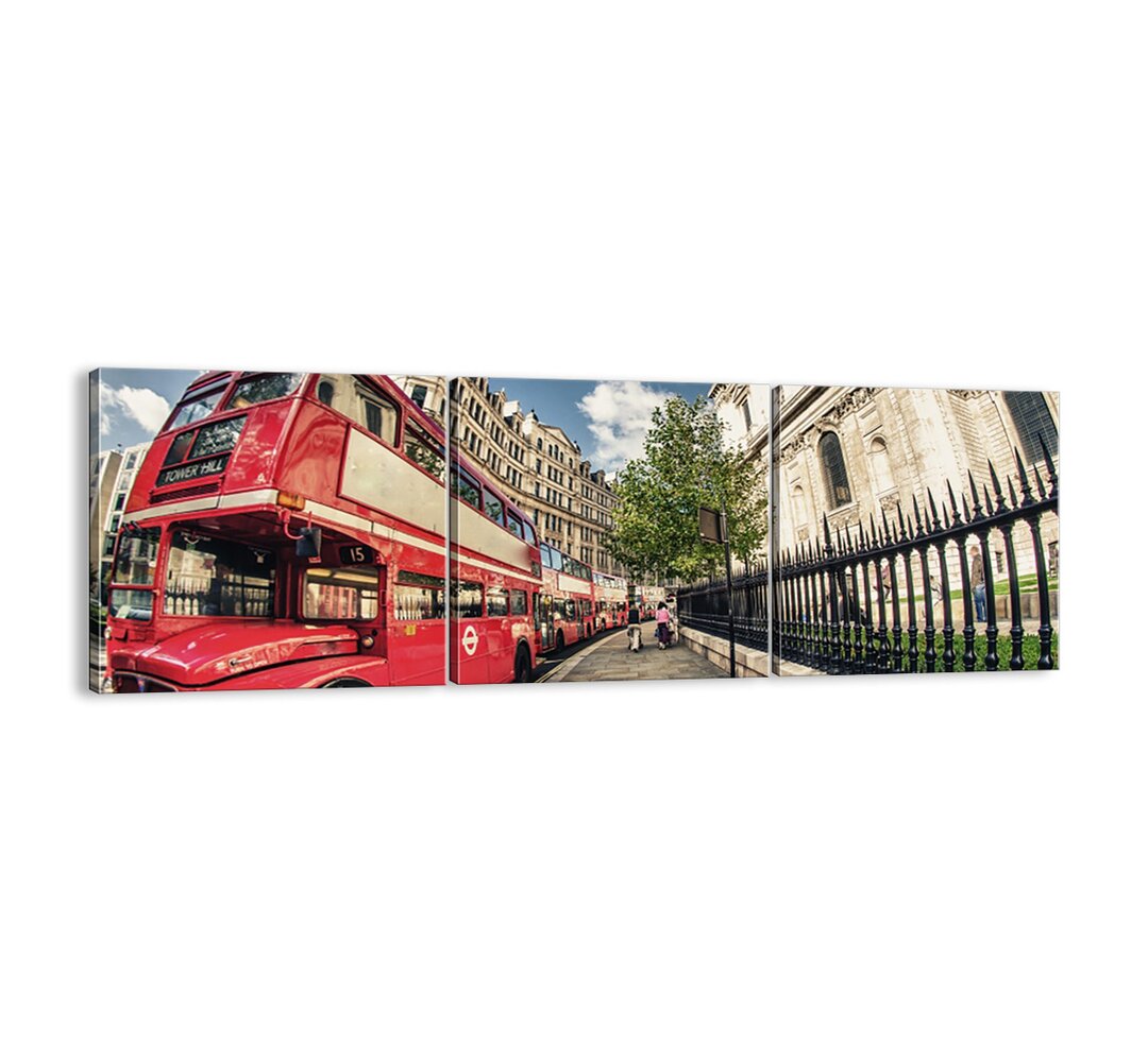 3-tlg. Leinwandbilder-Set - Fotografie „London Street in Grey and Red”