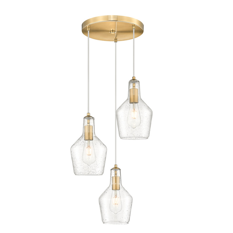 Luminaire suspendu Ktichen à 1 lumière avec verre bullé, Une lumière, Clair, Or brossé