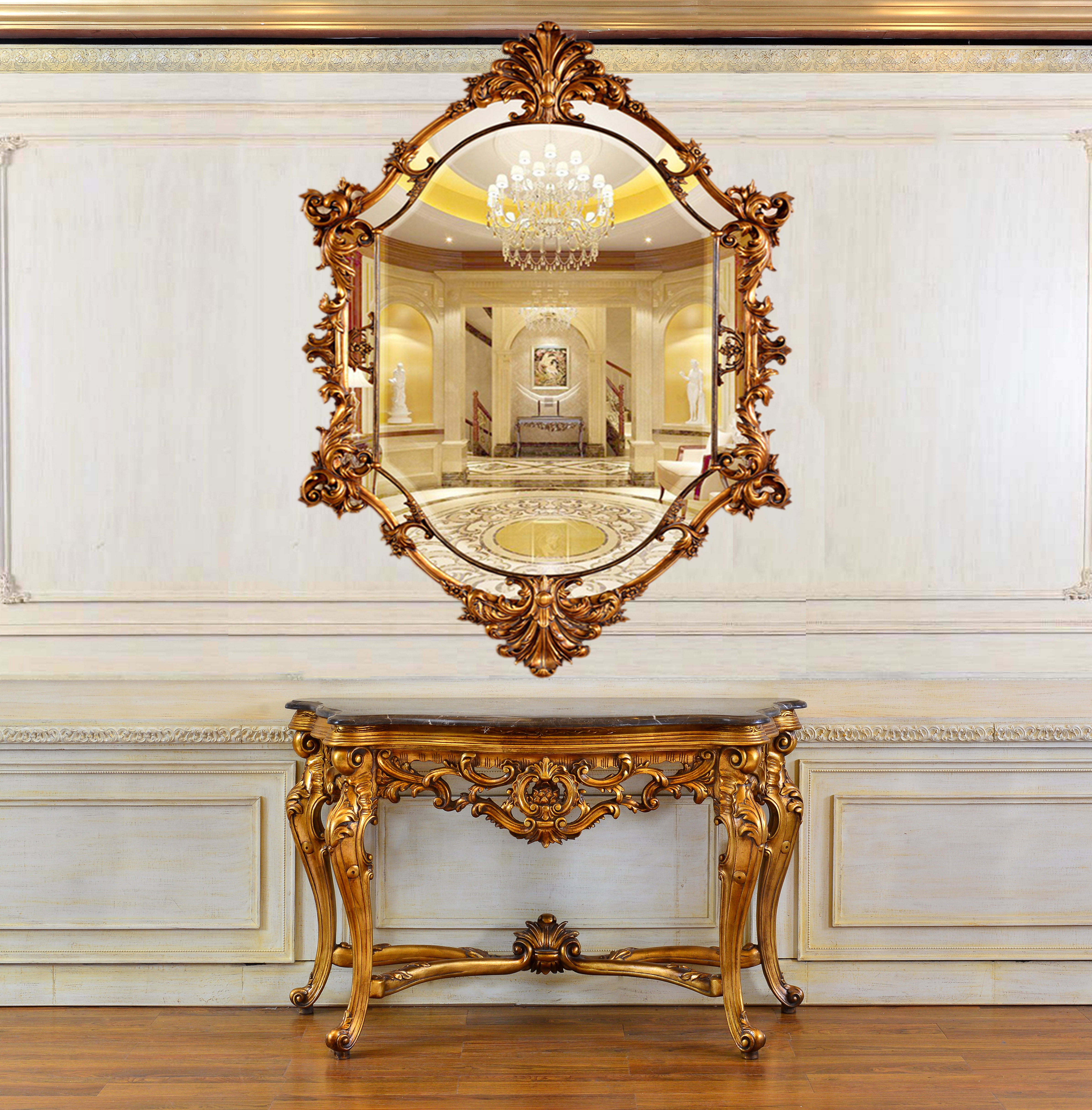 Infinity Furniture Import Infinity Console With Brown Marble And Mirror ...