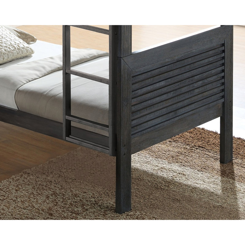 Lit superposé simple au-dessus d'un lit superposé en bois massif brun anthracite réversible, conception à lattes, tête de lit à panneaux et insert et serrure, centre de chambre à coucher de style transitionnel en bois franc, tête de lit, joint pour agencement