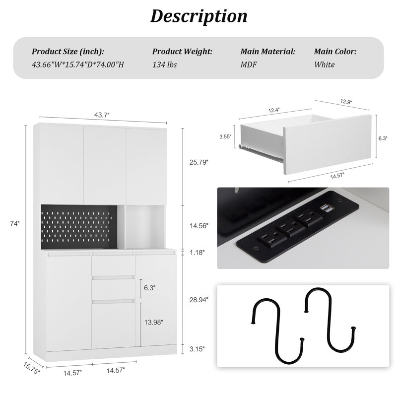 43.7'' Sideboard, White