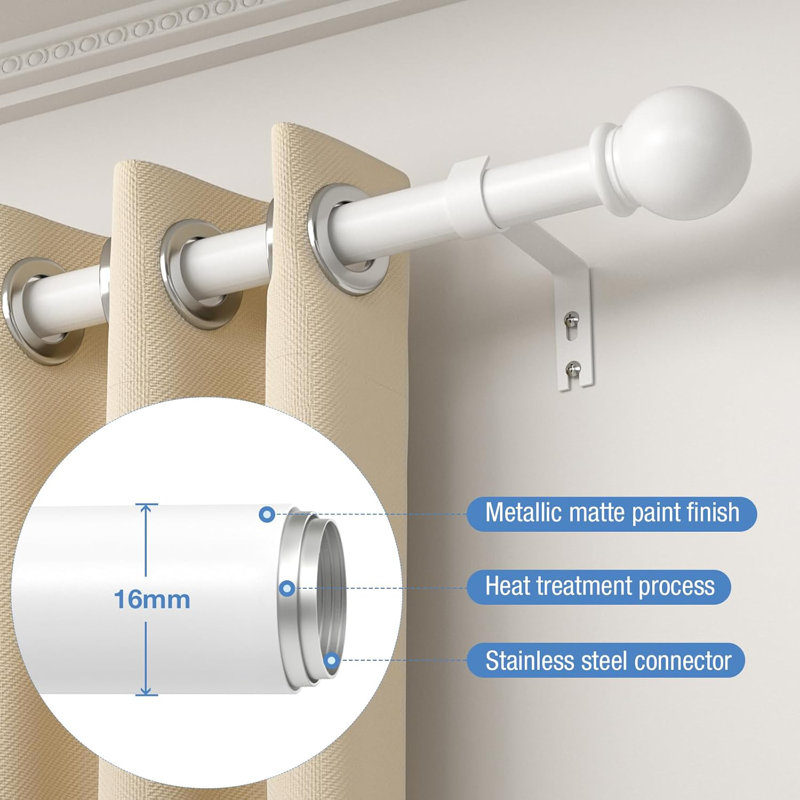 87cm Straight Tension Shower Curtain Rod & Hook Set