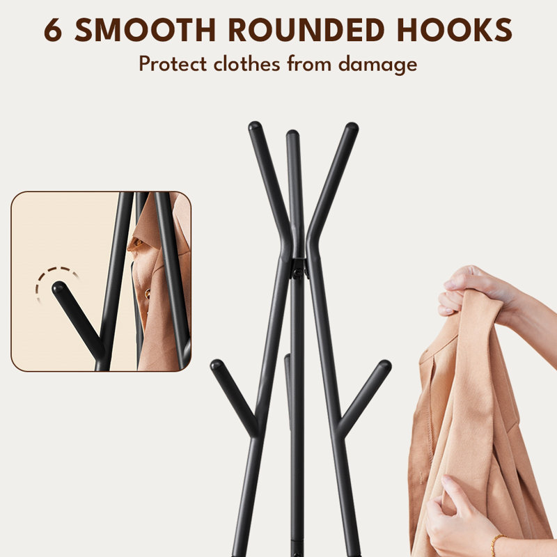 Metal Freestanding 6 - Hook Coat Rack, Rustic Brown