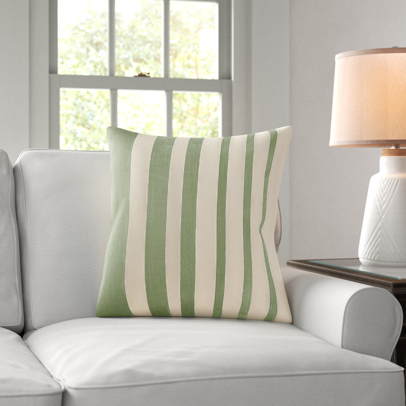 Karka 20" x 20" Embroidered Throw Pillow, Green/Natural